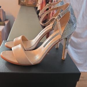 Elegant Beige and Snakeskin Heels